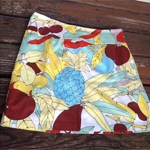 Notice Floral Pineapple Fruit Skirt 12 A Line Cotton Unlined Blue Brown Yellow